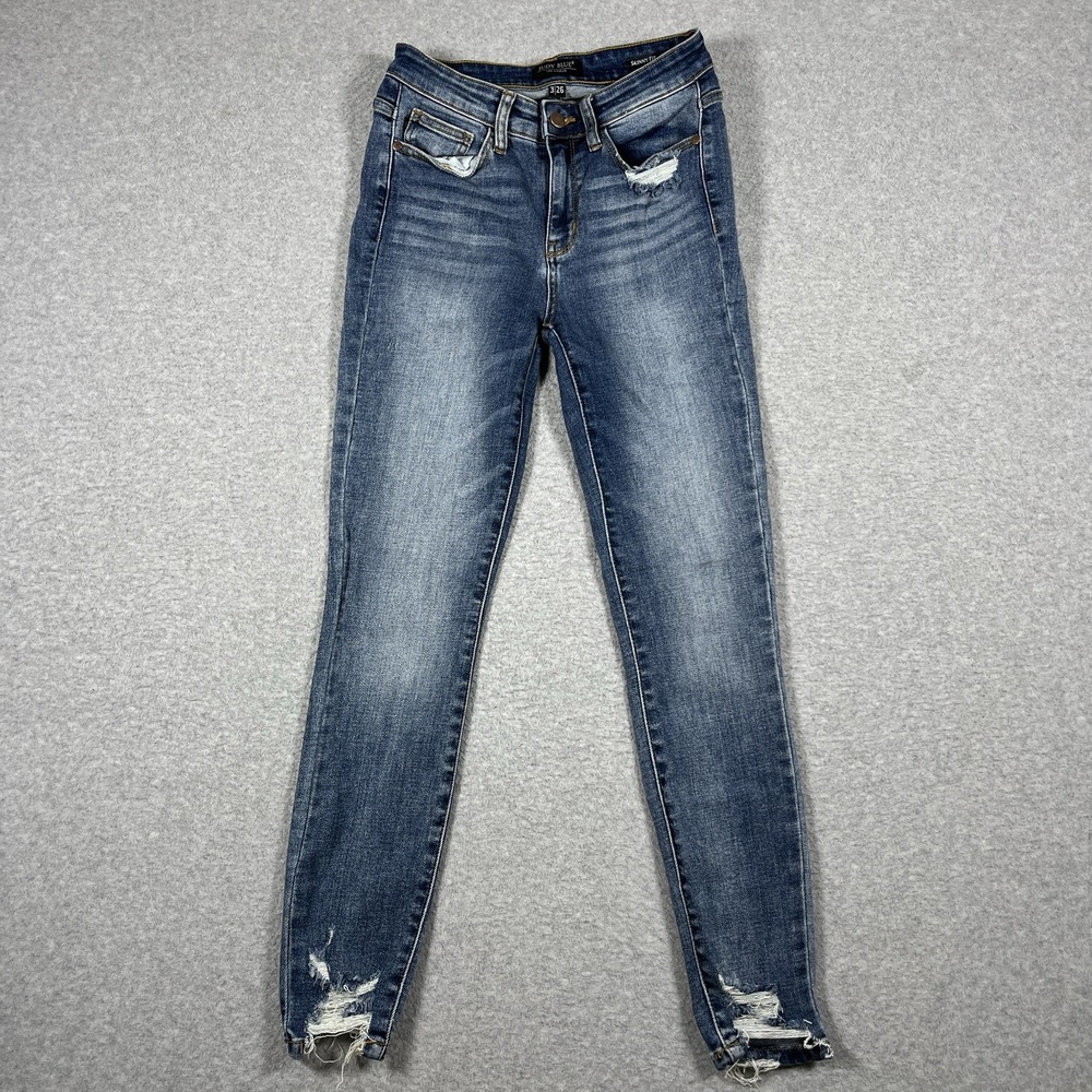 Judy Blue Jeans Womens 3x26 (Fit 26x28) Blue Skinny Fit Cotton Blend Distressed